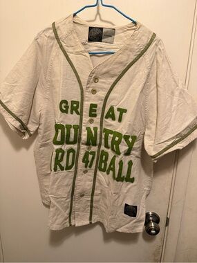 Kapital Cream Baseball-Style Shirt with Green Lettering